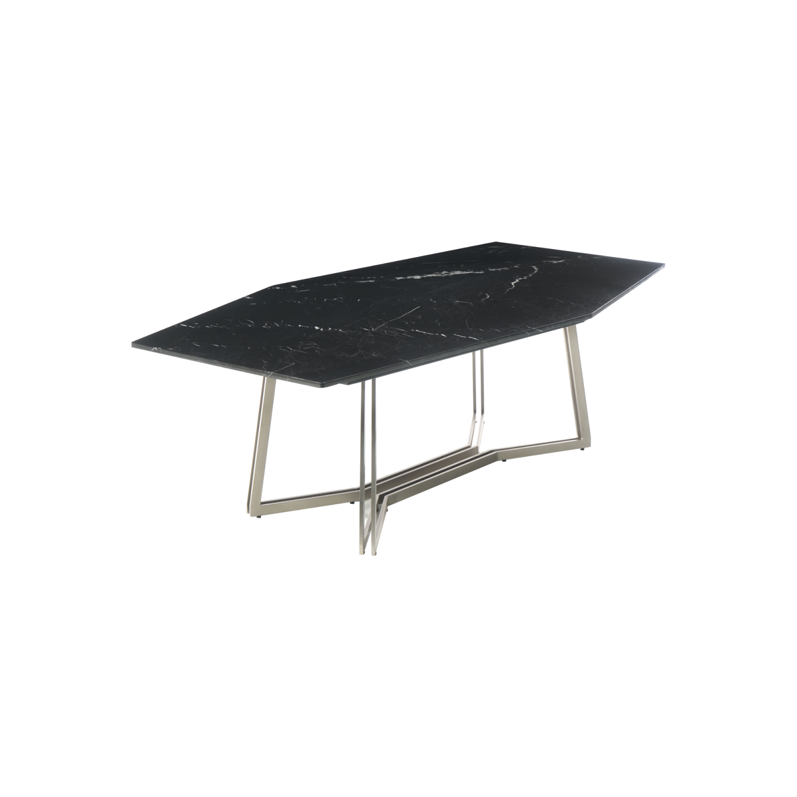 luxurious Hexagon table which is made from black marble standing on a white background.