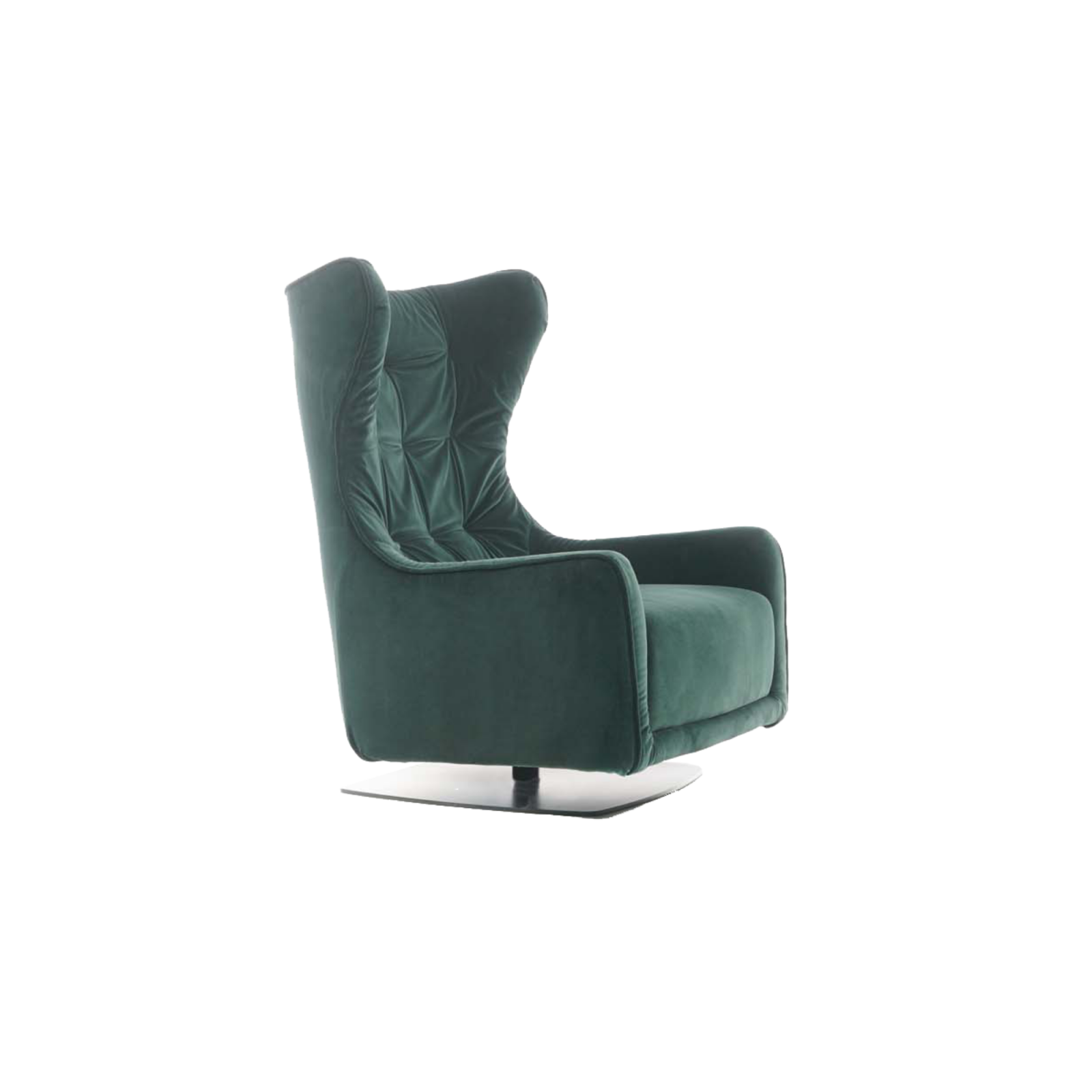 Green Tanka Armchair that sits gracefully on a slender foot
