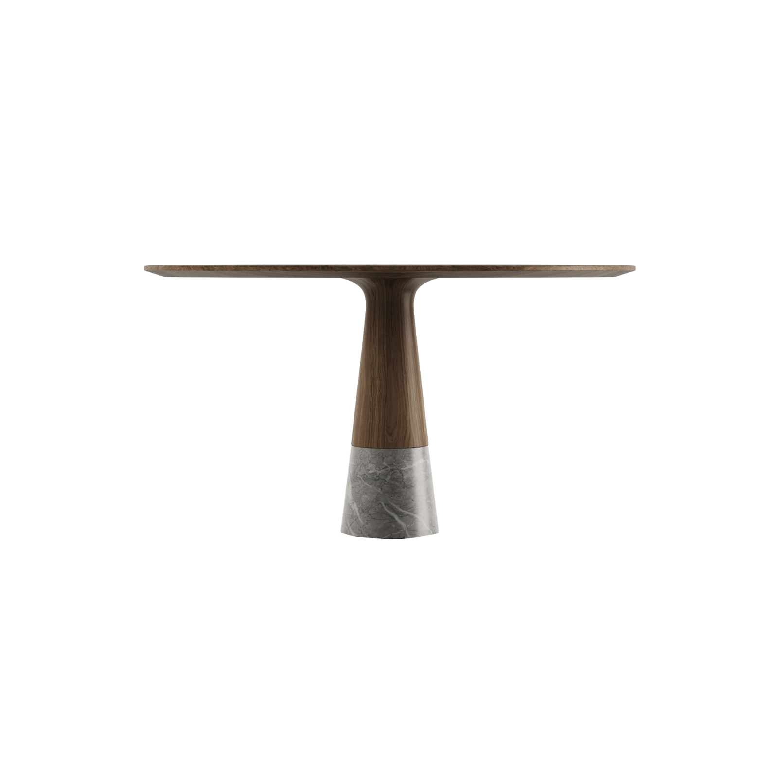 Echo table, the perfect transition from a solid foot, that tapers gracefully from bottom to top, to a delicate wooden top.