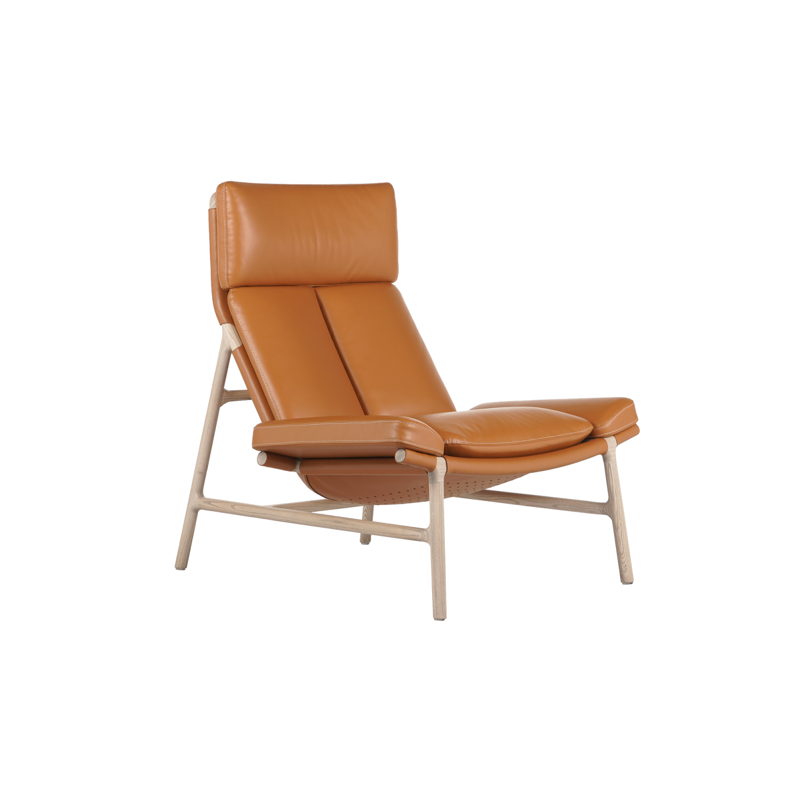 Lyon Bergere with 4 legs, ergonomic form and orange leather upholstery