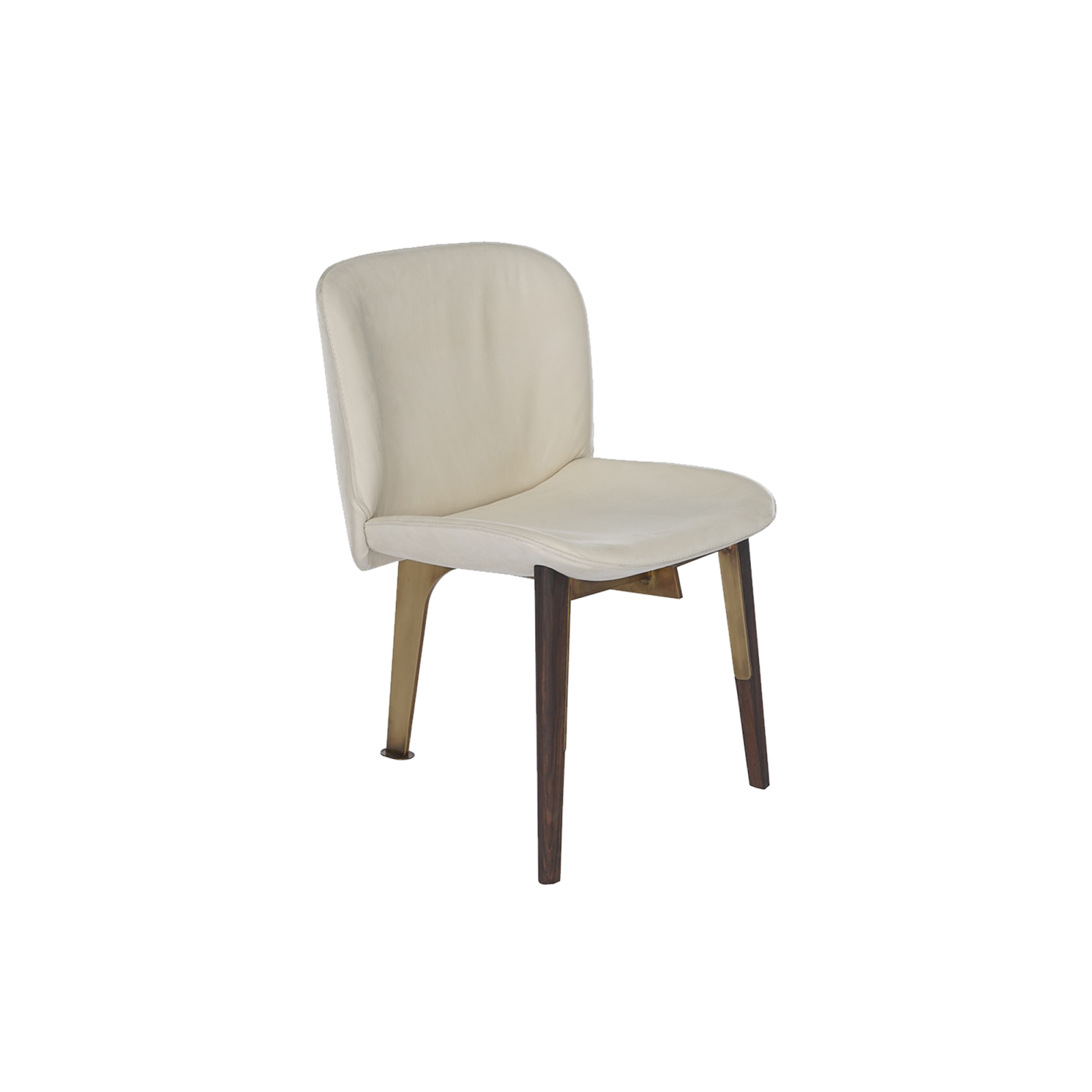 oyster chair with tumbled brass and wooden legs