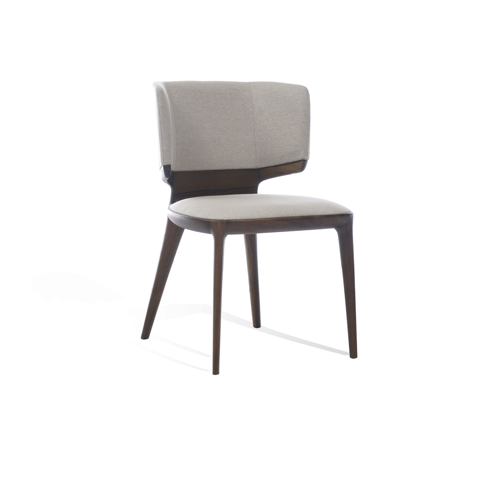 Violet chair, with its ergonomic comfortable form and solid wood and fine workmanship of the metal details on the foot.