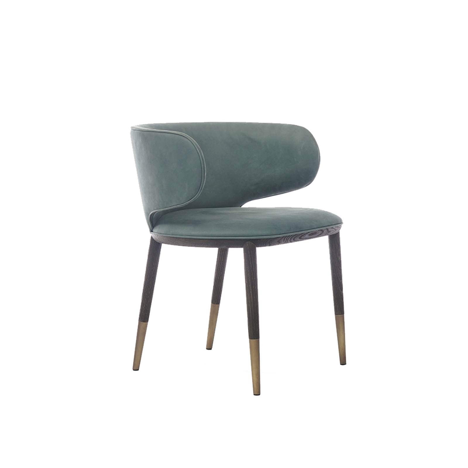 Petra  chair a with 4 legs, green and oval lines in front of a white wall