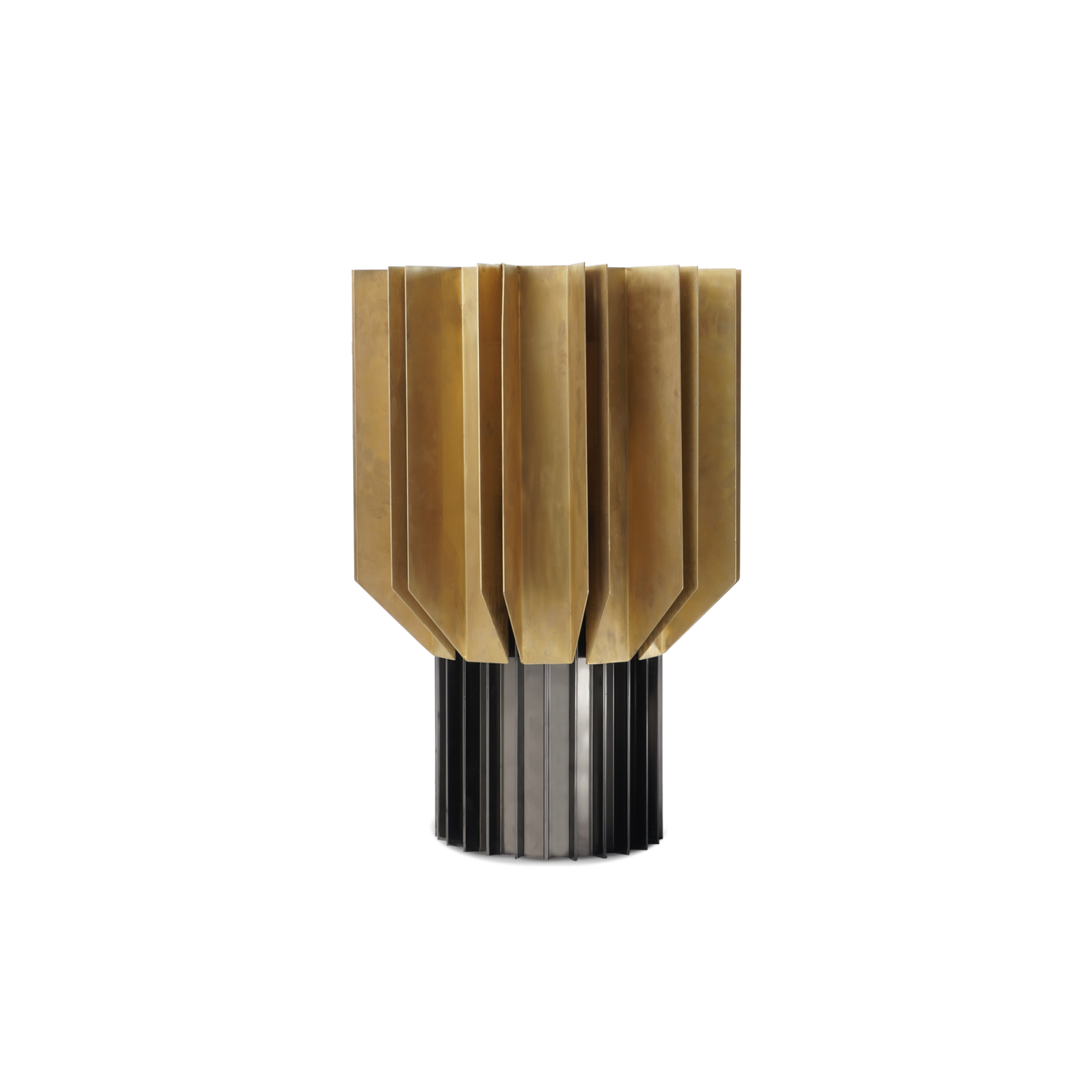 delta lighting made from gold and black metal.